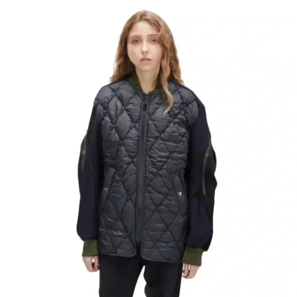 Tim Coppens Varsity Bomber Jacket Wool Puffer Navy Blue Zipper Jacket Size Small